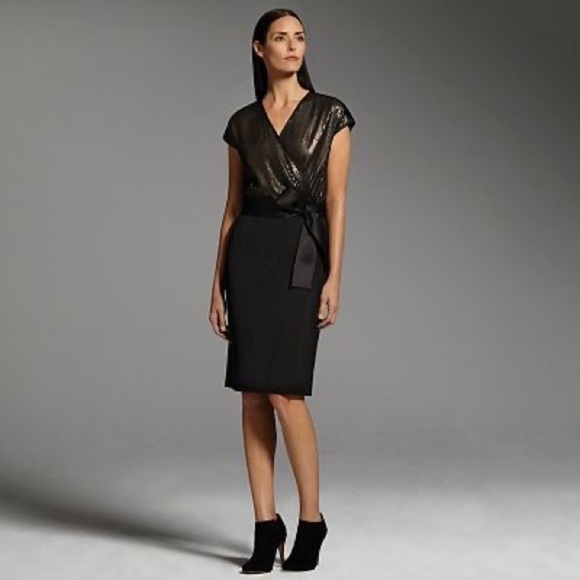 Narciso Rodriguez for DesigNation Black & Gold Sequin Faux-Wrap Dress size XS - Picture 3 of 9